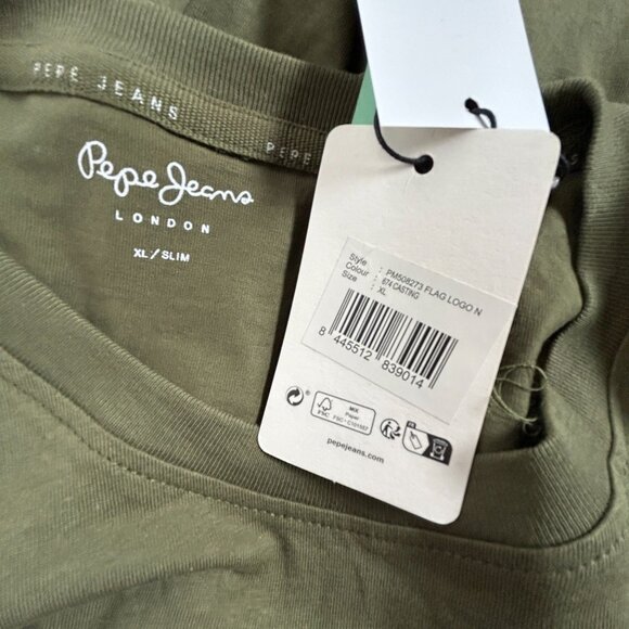Pepe Jeans London Slim Fit Mens Olive Green Graphic T-Shirt XL Cotton Casual New - Picture 7 of 8